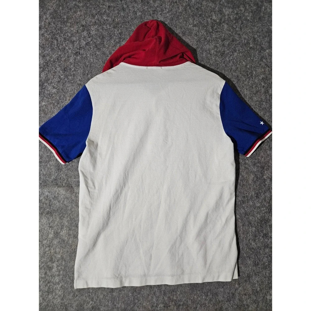 Polo Ralph Lauren Hooded Polo Shirt Mens M White Colorblock Short Sleeve